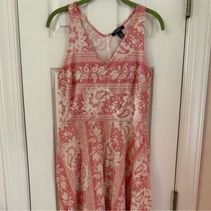 Chaps Coral and Ivory Patterned Midi Dress